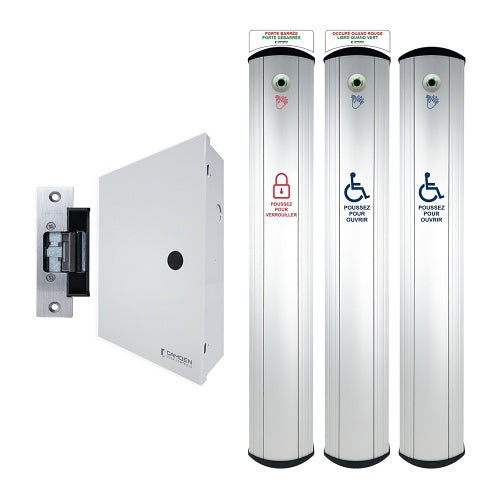 Camden CX-WC17SLVR-PSF 6\\" Wide Side load Column Switch with Hands-free Sensor Restroom System Kit with Power Supply, French