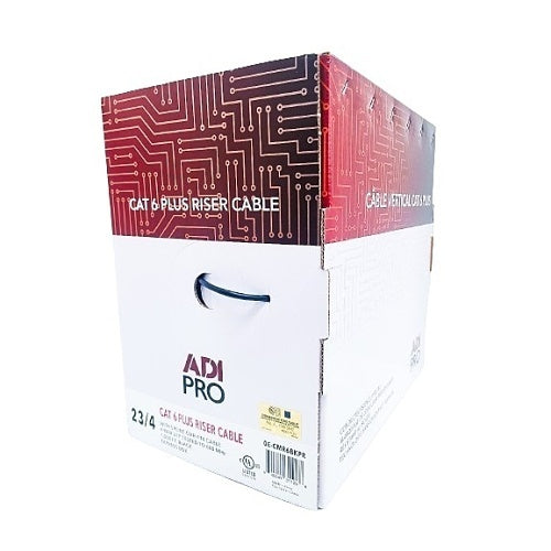 ADI PRO 0E-CMR6BKPR CAT6+ 23/4 Solid BC Cable, Unshielded UTP, Riser CMR, FT4, 1000\' Express Box, Black