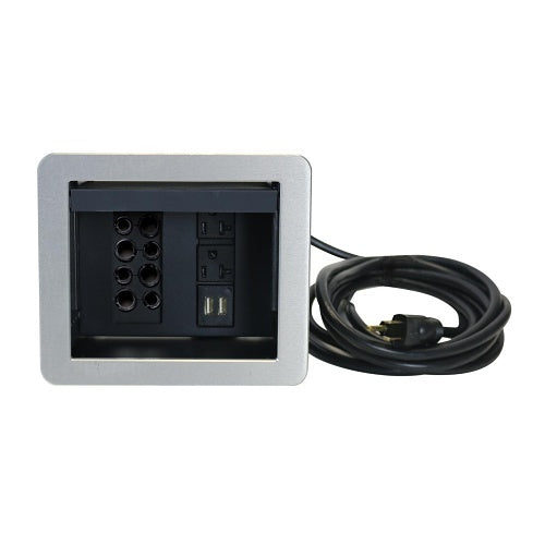 Wiremold TB672AUAL InteGreat A/V Table Box with 12\' Cord, 2 USB-A Charging Ports, 4 Receptacles, Aluminum