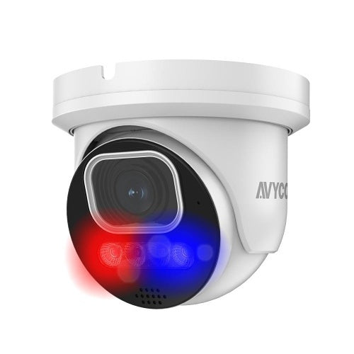 AVYCON AVC-NDE51M AI Series 5MP Motorized Turret IP Camera with Active Deterrence, 2.8-12mm Varifocal Lens, White
