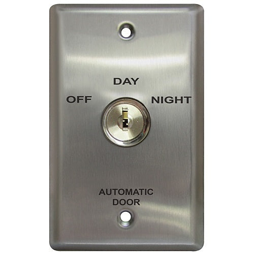 Camden CM-180/23 Keyswitch with Stainless Steel, Single Gang, Faceplate, 3 Postion, Maintained, \'Off/\'Day\'/\'Night\'