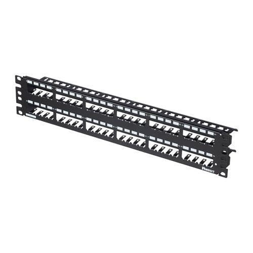 Panduit CP48WSBLY Mini-Com Shielded Patch Panel with Support Bar, 48-Port, 2U, Metal, Black