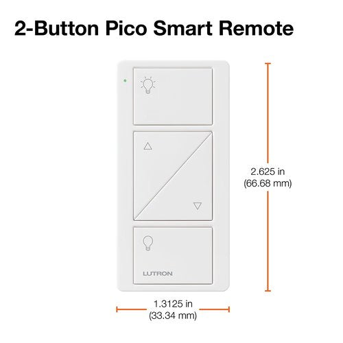 Lutron PJ2-2BRL-GWH-L01 2-Button with Raise / Lower, Pico Smart Remote, with Light Icons, White