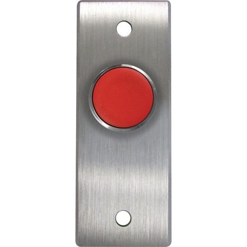 Camden CM-8100R/7 CM-8100 Series Vandal Resistant Push Button, Extended, Spring Return, Normally Open, Momentary, PUSH TO EXIT Label, Red Button, Aluminum