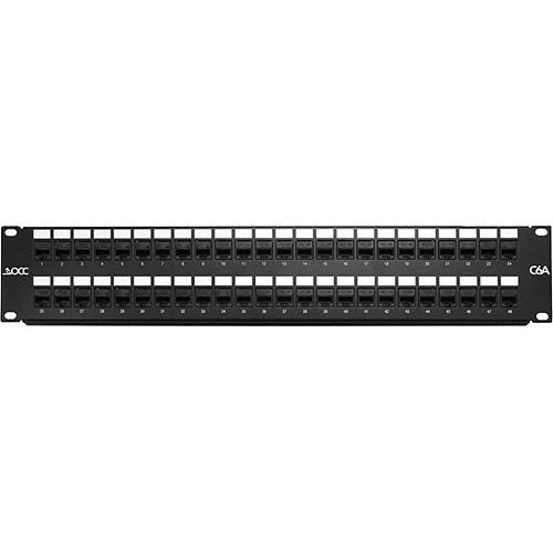 OCC ACC4888/1106AN Category 6A Patch Panel, 110, UTP, 48-Port, 2RU Angled, K6A02 Connectors Image of JQ-ACC4888/1