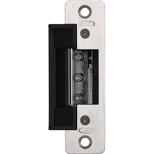 RCI 7104 7 Series Centerline Electric Strike, Fail-Secure, 12VDC, 1-1/4" W x 4-7/8" H (32mm x 124mm), ANSI Radius Corners, Brushed Stainless Steel