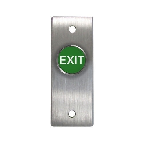 Camden CM-8185GE Narrow Faceplate Spring Return, DPST 1-60 Sec Pneumatic Time Delay, Green Button, \'EXIT\' Engraved in White