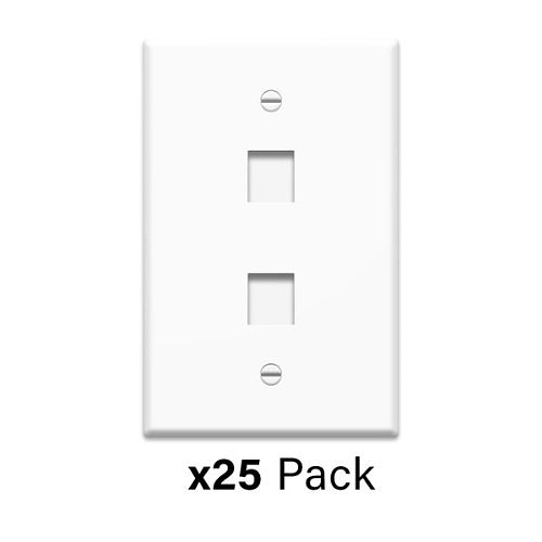 On-Q WP3402WH25  2-Port Wall Plate, Bulk Plastic Keystone Strap, RJ45, 1-Gang, White