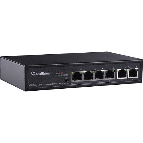 GeoVision 140-APOE0400-000 6-Port Unmanaged PoE Switch with 4-Port PSE/PoE and 2-Port Uplink