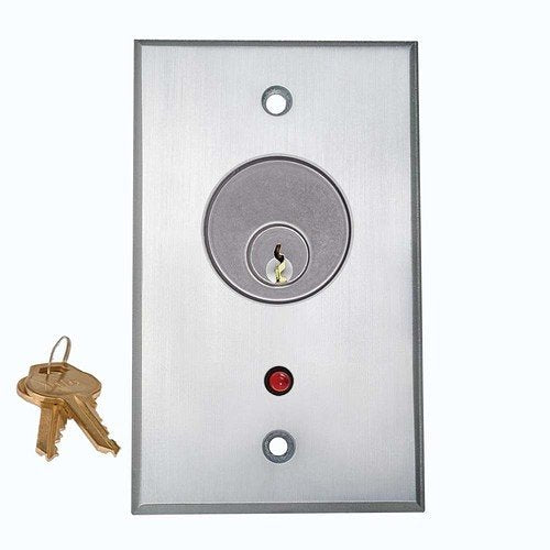 Camden CM-1190-7012-60KA Key Switch, DPDT Maintained, Mortise Cylinder 1-1/8\\", 12V LED Mounted On Faceplate, Red