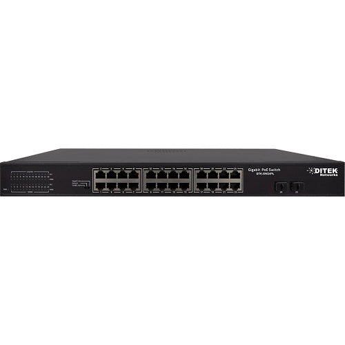 DITEK DTK-SW24PL 24-Port Gigabit Ethernet PoE+ Switch, SFP Ports and LCD Screen Passes