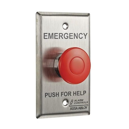 Alarm Controls PBL-1-1-L2-GR Latch Panic Button, 1-NO, 1-NC, Latching Button, 12V, Illuminated with Ground, Red