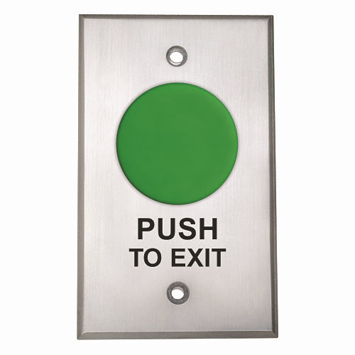 Camden CM-4185G/7 1-5/8\\" Pushbutton, Spring Return, DPST 1-60 Sec Pneumatic Time Delay, PUSH TO EXIT Label, Aluminum Faceplate, Green