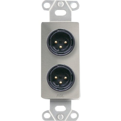 RDL DS-XLR2M Dual XLR 3-Pin Male Jacks on Decora Wall Plate, Stainless steel Image of RL-DSXLR2M