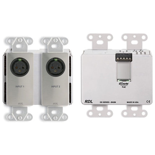 RDL DDS-BN2M DDS Series Wall-Mounted Bi-Directional Mic / Line Dante Interface, 2x2, Stainless Steel