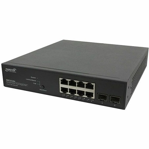 Lantronix SM8TAT2SA-SA Smart Managed Gigabit Ethernet PoE+ Switch, 8-Port Gigabit PoE+, South America Power Cord