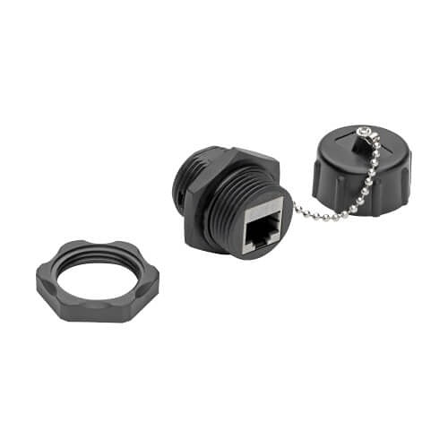 Tripp Lite N206-BC01-IND RJ45 Bulkhead Coupler for CAT5/CAT6, Female to Female, Shielded, Industrial, Dust Cap, IP68