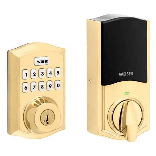 Weiser 9GED18005-003 Z-Wave 700 LR Push Button Traditional Deadbolt Smart Lock, Polish Brass