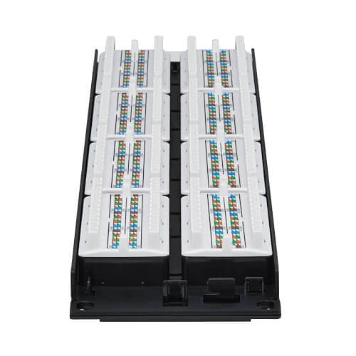 Tripp Lite N252-P48 48-Port CAT6 Patch Panel, 4PPoE Compliant, 110/Krone, 568A/B, RJ45 Ethernet, 2U Rack-Mount, Black