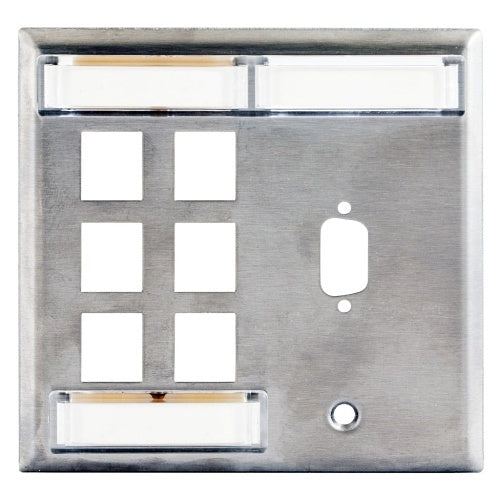 Hubbell SSFL26HD15 2-Gang Plate with Label Field, 6-Port HD15, Unloaded, Stainless Steel