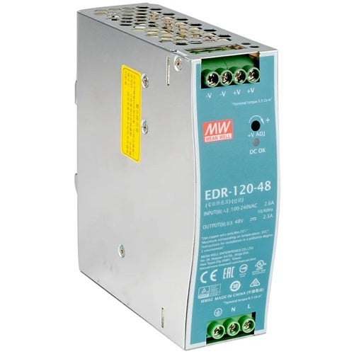 Cleerline SSF-DIN-48V120W-PS Industrial Power Supply 120W, AC 88-132VAC /176-264VAC, DC 48V Output 2.5A, DIN Rail Mountable