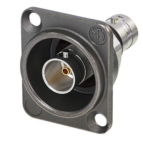 Neutrik NBB75DFIX Isolated UHD BNC Chassis Connector, Feedthrough in D-Shape Housing, Antraloy Plated Image of NM-NBB75DFIX