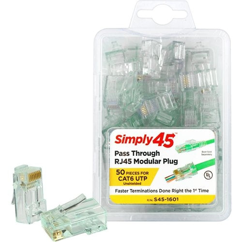 Simply45 S45-1601 CAT6 Unshielded Pass Through TJ45, 50-Pack