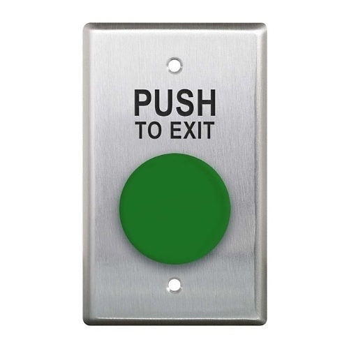 Camden CM-400G/7 Single Gang Faceplate, N/O Contacts, Green Button with \'Push to Exit\', Black Text