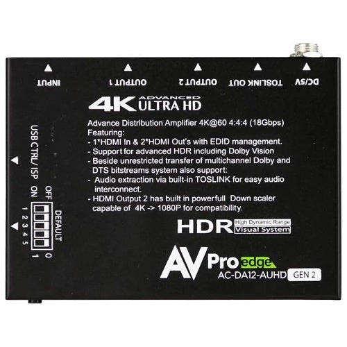 AVPro Edge AC-DA12-AUHD-GEN2 18Gbps 1x2 HDMI Distribution Amplifier