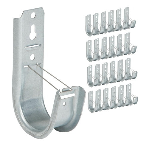 ICC ICCMSJHK44 2\\" Wall Mount J-Hook for Structured Cabling and Cable Management, Cable Support Hooks with Retainer Clips, Galvanized Steel with Zinc Finish, 25-Pack