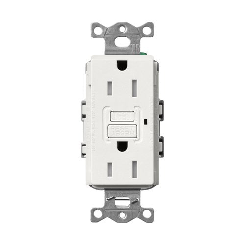 Lutron SCR-15-GFST-RW Claro 15A Tamper Resistant GFCI Duplex Receptacle, Decorator-Style Outlet, Self-Testing, Satin Finish, Architectural White