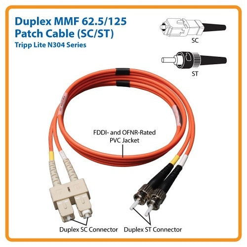 Tripp Lite N304-003 Duplex Multimode 62.5/125 Fiber Patch Cable, SC/ST, 1m (3\')