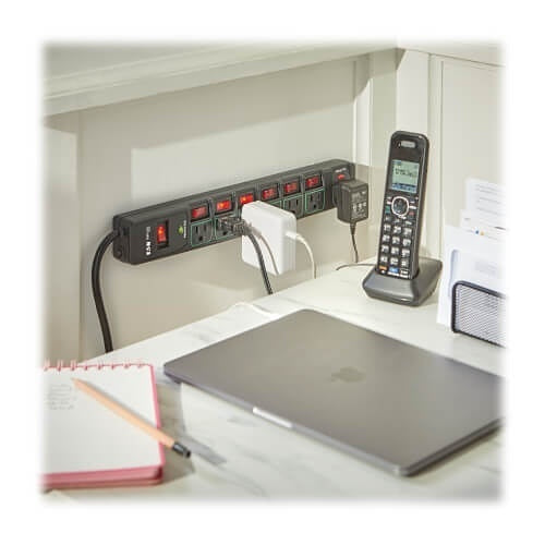 Tripp Lite TLP76MSGB ECO-Surge 7-Outlet Surge Protector, 6\' (1.83 m) Cord, 1080 Joules, 6 Individually Controlled Outlets, Black Housing