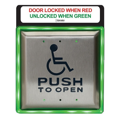 Camden CM-45/454SE1  4-1/2\\" Push Plate Switch, Wheelchair and Push to Open, with Surface AURA(tm) Illuminated Enclosure and Sign