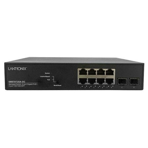 Lantronix SM8TAT2SA-DC SFP Module, Smart Managed PoE+ Switch, 8-Port Gigabit