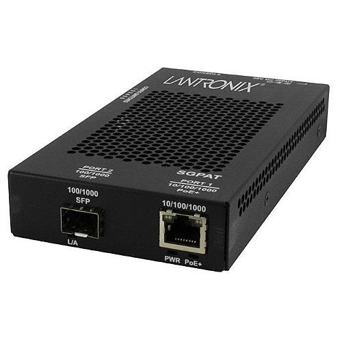 Lantronix SGPAT1040-105-EU Stand-alone Gigabit Ethernet PoE / PoE+ Media Converter 10/100/1000Base-T PoE+ PSE to 1000Base-X
