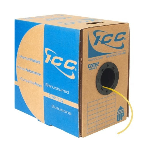 ICC ICCABP6EYL CAT6e CMP Plenum 23AWG 100% Solid Pure Copper Unshielded Bulk Ethernet Cable, UTP, PoE++, 600 MHz, UL Certified, ETL Verified, 1000\' Reelex Pull Box, Yellow