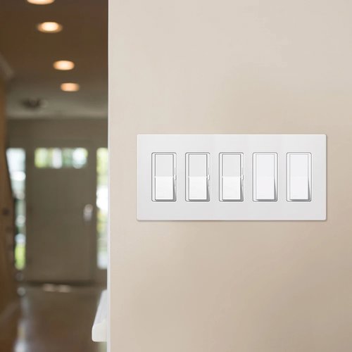 Lutron SC-5-BW Claro 5 Gang Wall Plate for Decorator-Style Dimmers, Switches, and Outlets, Satin Finish, Brilliant White