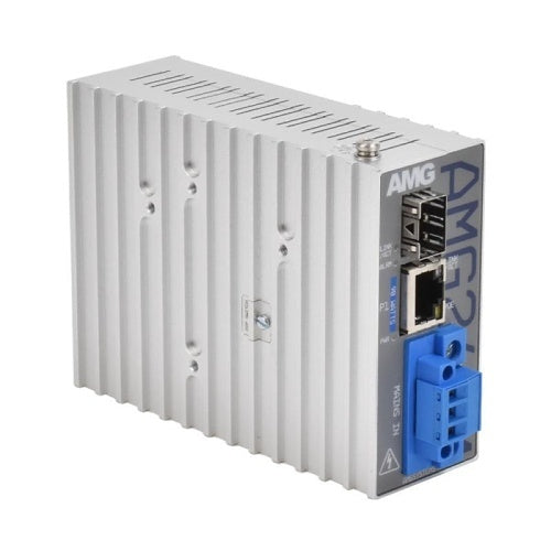 AMG Systems AMG265M-1FBT-1S-P90-T AMG265M Series Industrial Mini PoE Media Converter, 1 x 10/100Base-T(x) RJ45 Port, 1 x 100/1000Base-Fx SFP Port, Integrated 90W PSU