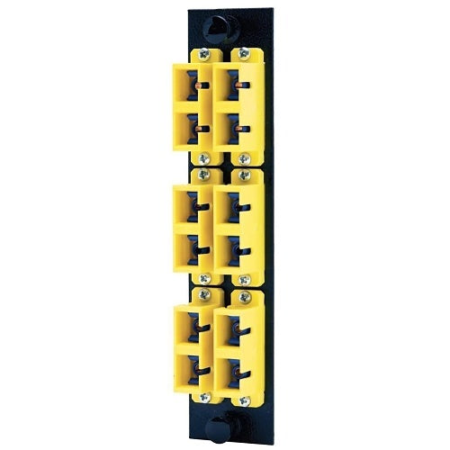 Hubbell FSPNSCDS6Y Fiber Optic Panel Adapter, 12-Fiber, SC Duplex, 6-Port, Loaded with 6 Adapters, Zircon Sleeves, Yellow