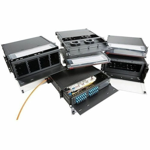OCC RTC1U-3APBL 3-Adapter Plate Rack Mount Fiber Enclosure, Locking, 1U, Black