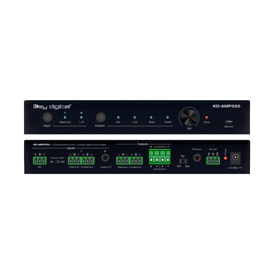 2Ch, 20WPC @ 8 Ohm, 40 WPC @ 4 Ohm Compact Digital Amp.