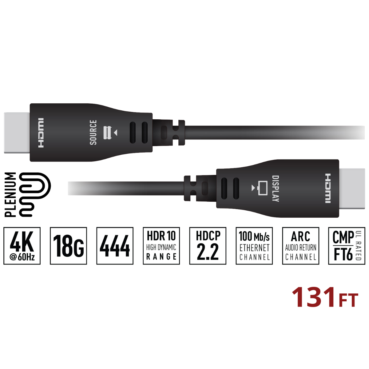 131ft-40m HDMI Fiber Hybrid Cable 18Gbps Plenum