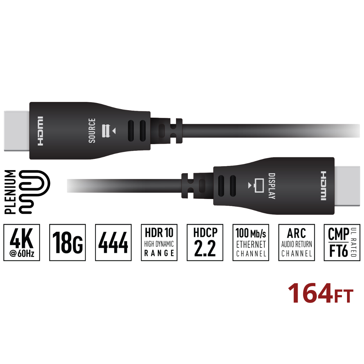 164ft-50m HDMI Fiber Hybrid Cable 18Gbps Plenum