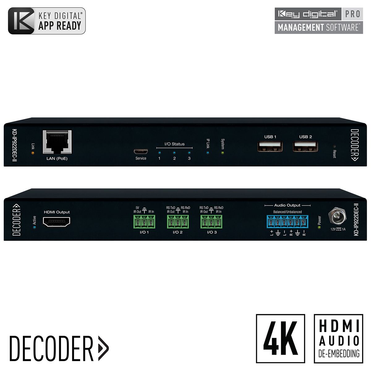 4K UHD AV over IP Decoder, PoE, Audio De-Embed, Video Wall