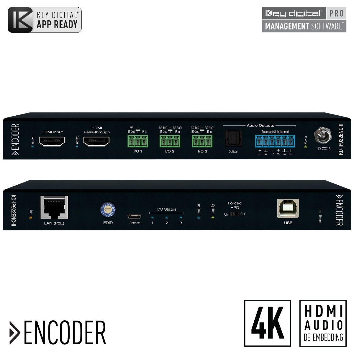 4K UHD AV over IP Encoder, PoE, HDMI Pass, Audio In, LipSync