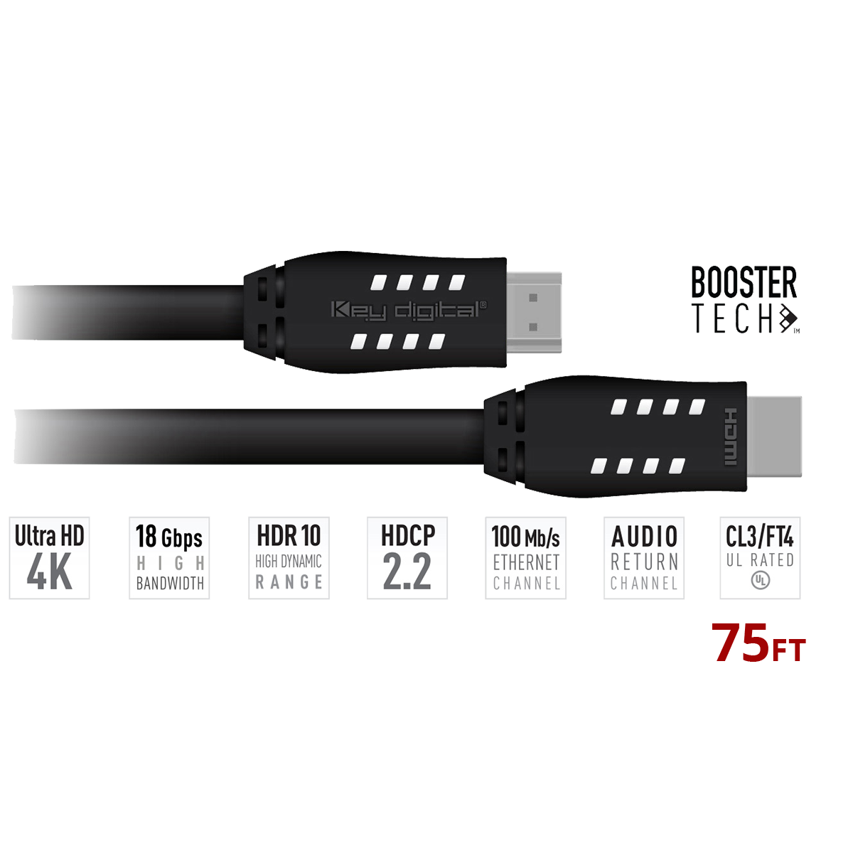75FT HDMI Cable (18G, UHD-4K, CL3-FT4, BoosterTech 24AWG)