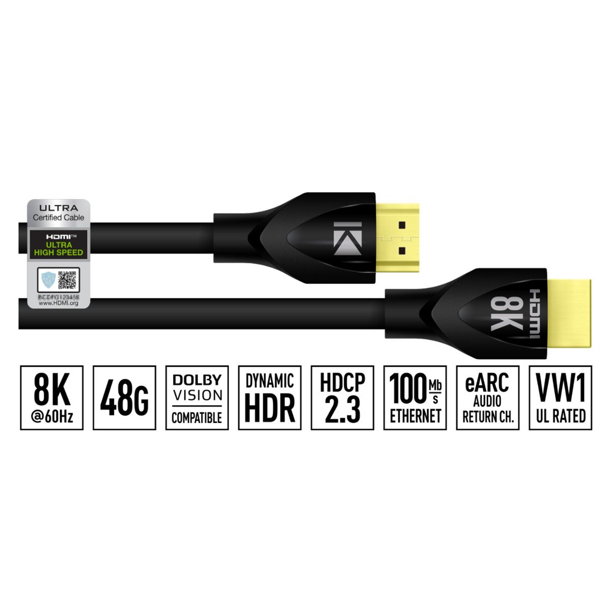 8K-48G HDMI Cable, 3FT - HDCP2.3, eARC
