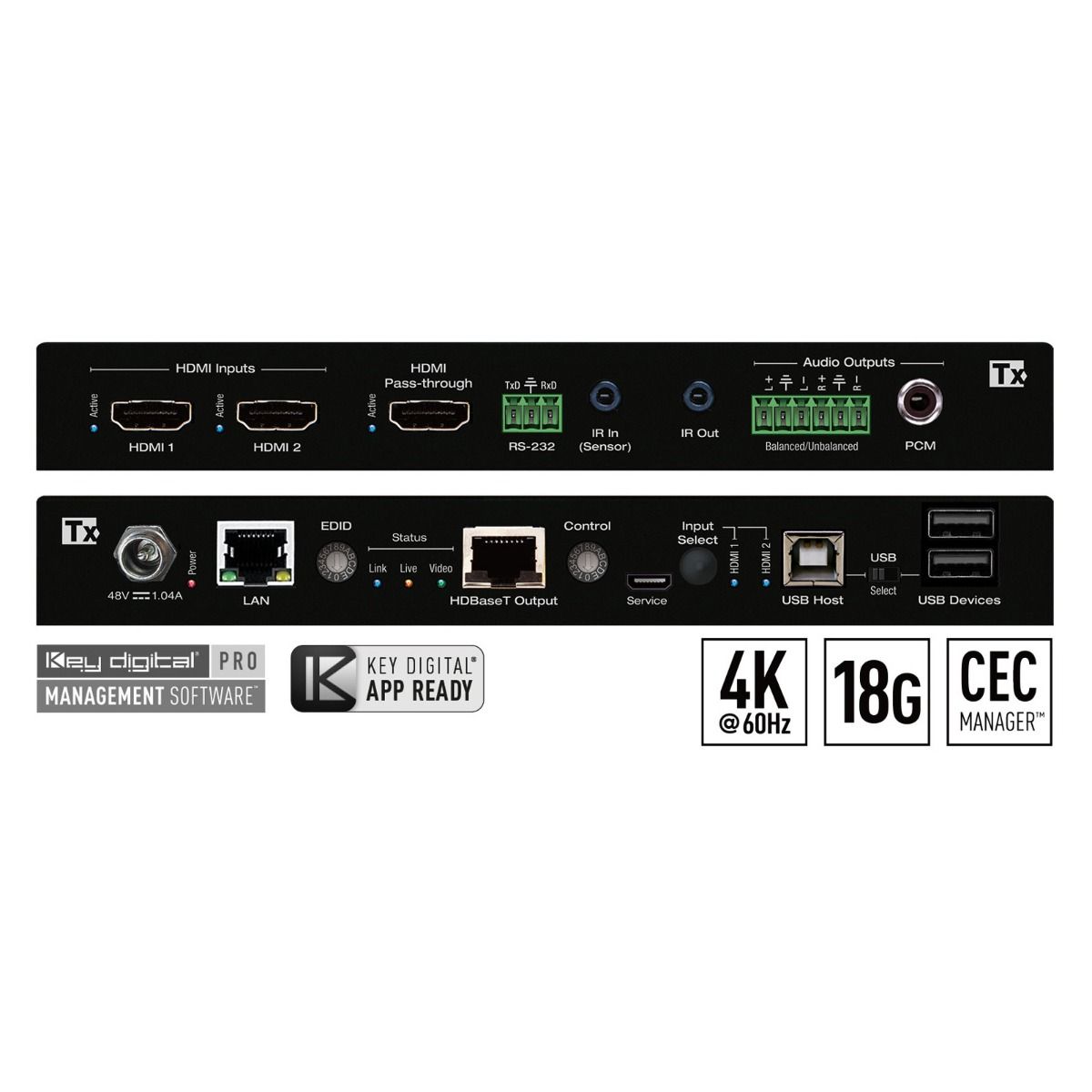 HDMI Switcher with HDBaseT Transmitter Built-In, USB, LAN
