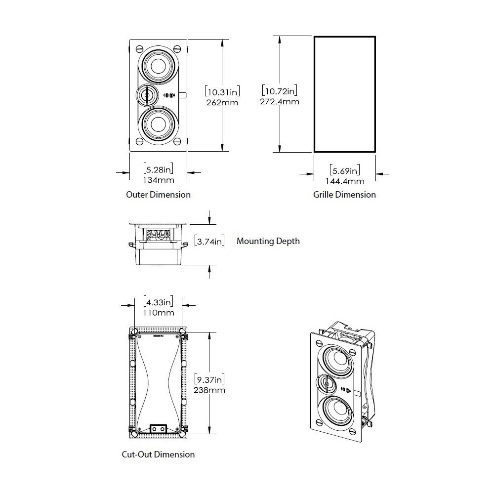 Composer Theater - Dual 3.5in In-Wall LCR Spkr, Silk DPSD Tw